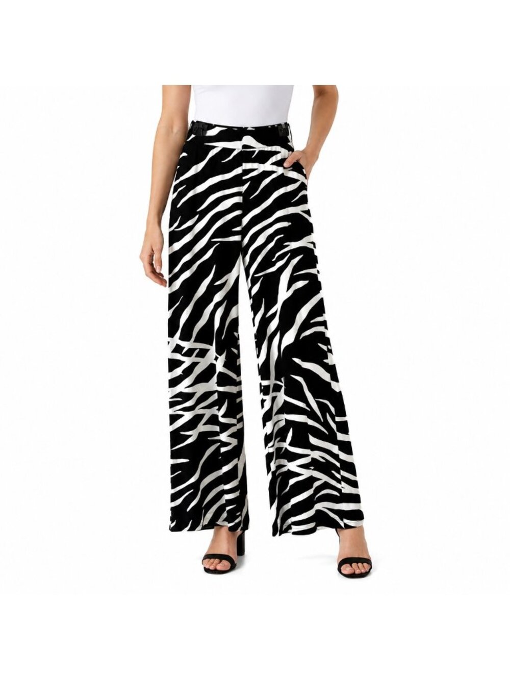 N Natori Black & White Wide Leg Stretch Pants - Small